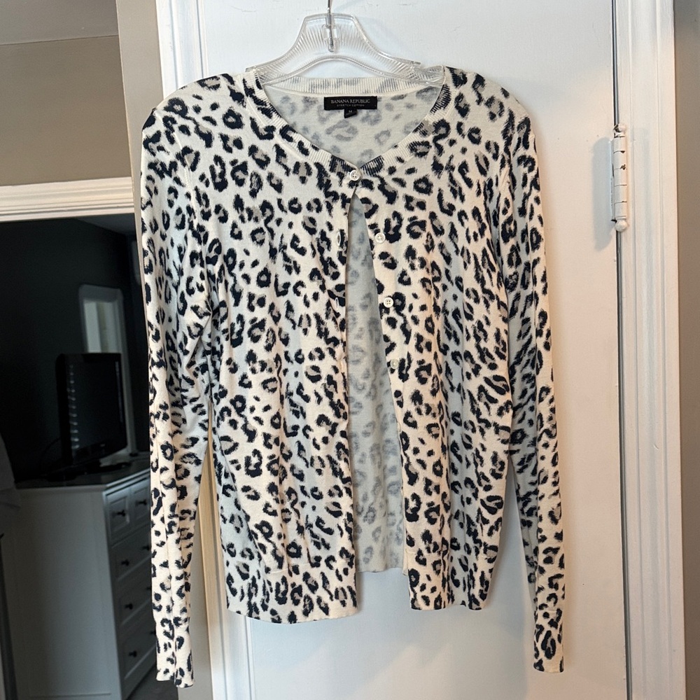 Banana Republic Black and White Animal Print Cardigan